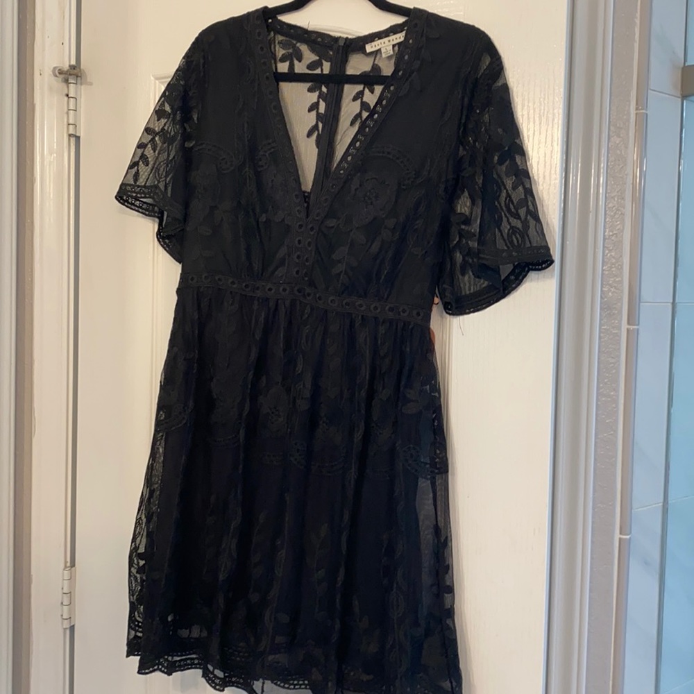 Black lace dress with sheer back